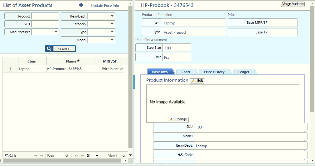 Asset Product List